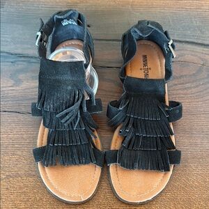 Minnetonka Black Fringe Sandals